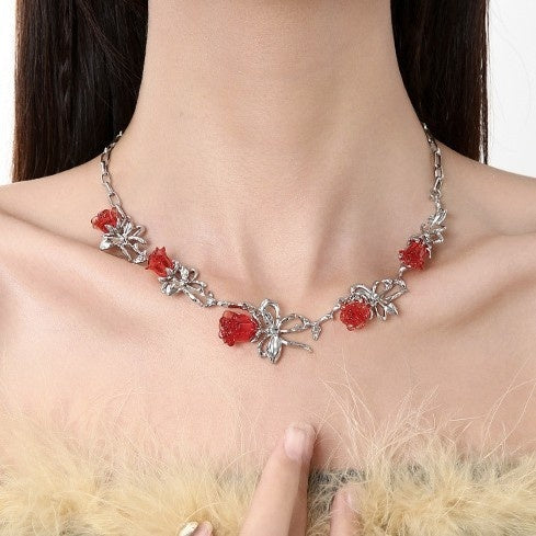 Red Rose Bow Earrings For Women