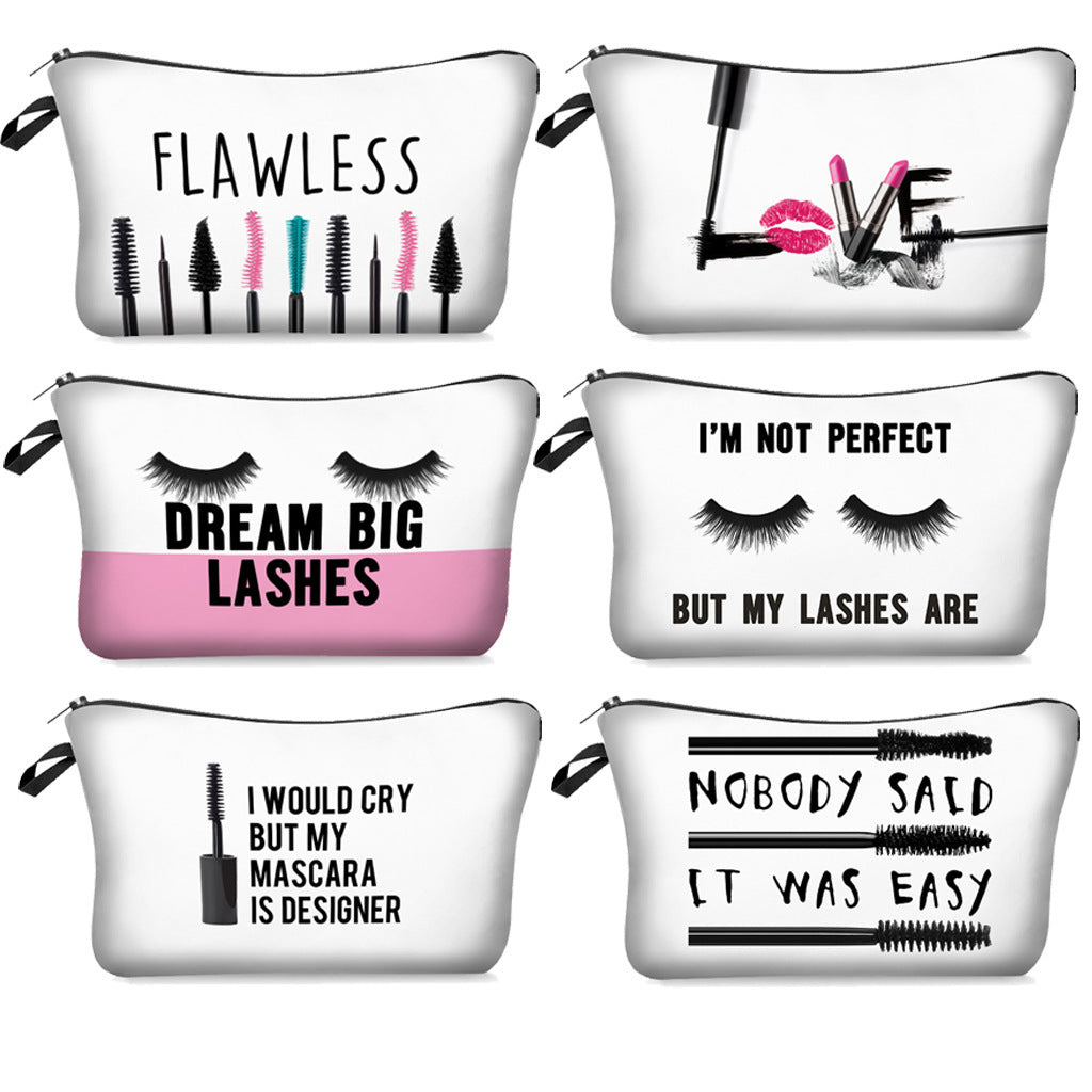 Sac de rangement de sac de maquillage avec lettres de cils de brosse de Mascara d'impression numérique