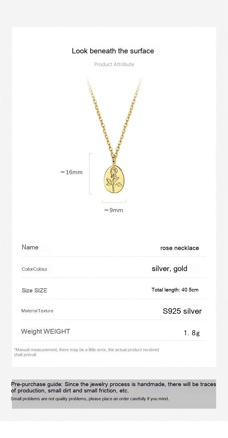 S925 Sterling Silver Embossed Little Prince Oval And Rose Flower O-shaped Chain