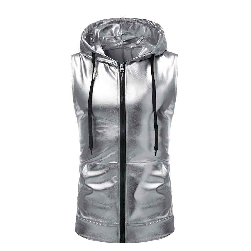 Fashion Dance Bright Hooded Drawstring Zipper Vest