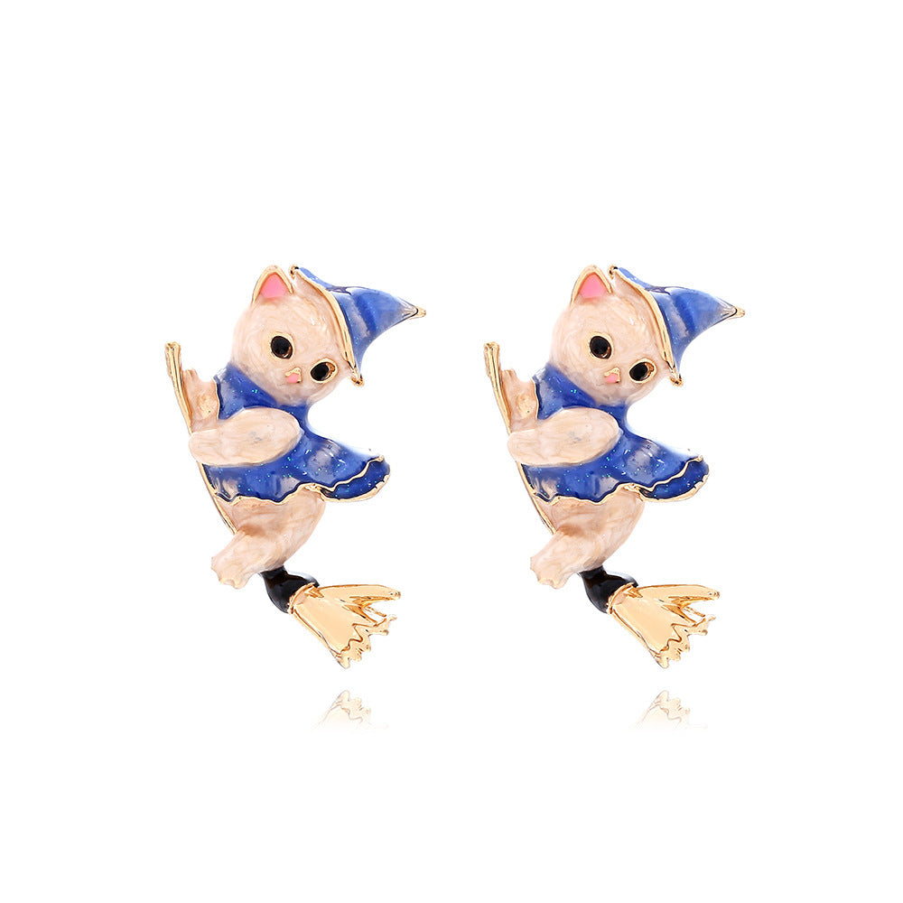 Boucles d'oreilles en alliage pour chaton, chapeau de magicien dégoulinant