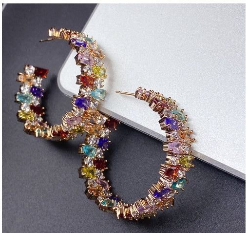 Boucles d'oreilles à tige en zircon, anneau d'oreille à aiguille en argent sterling plaqué cuivre