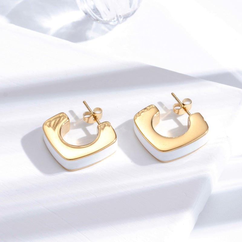 Boucles d'oreilles géométriques en acier inoxydable pour femmes, simples, capricieuses, assorties avec tout, de haute qualité