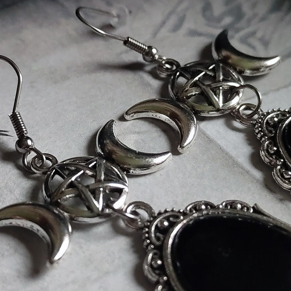 Boucles D'oreilles Pendantes Étoile En Relief Et Triple Étoile À Cinq Branches En Cristal