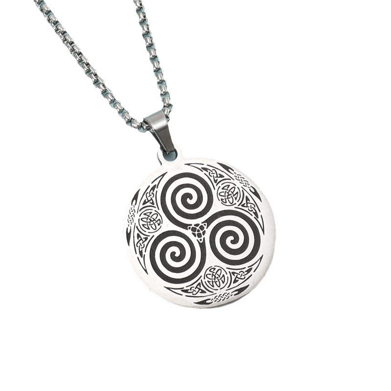 Collar de vórtice vikingo de brujería de acero inoxidable con indicador de plata