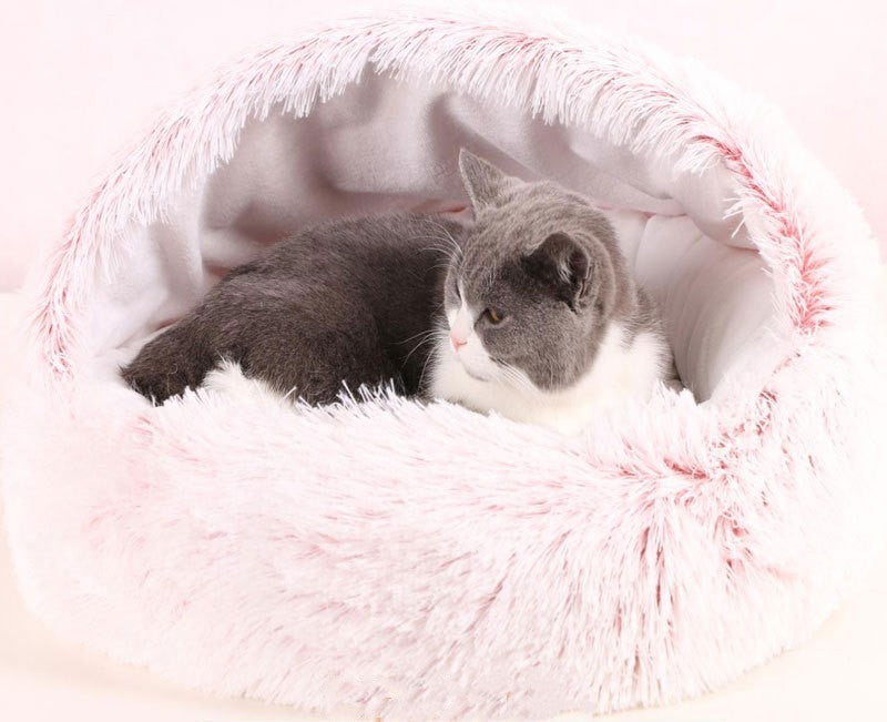 Litière pour chat ronde chaude en velours cristal en demi-paquet
