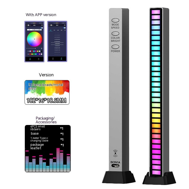 Barra de luz Led con Control de sonido, lámpara de ritmo ambiental RGB, tira automotriz ajustable por USB para música, fiesta familiar