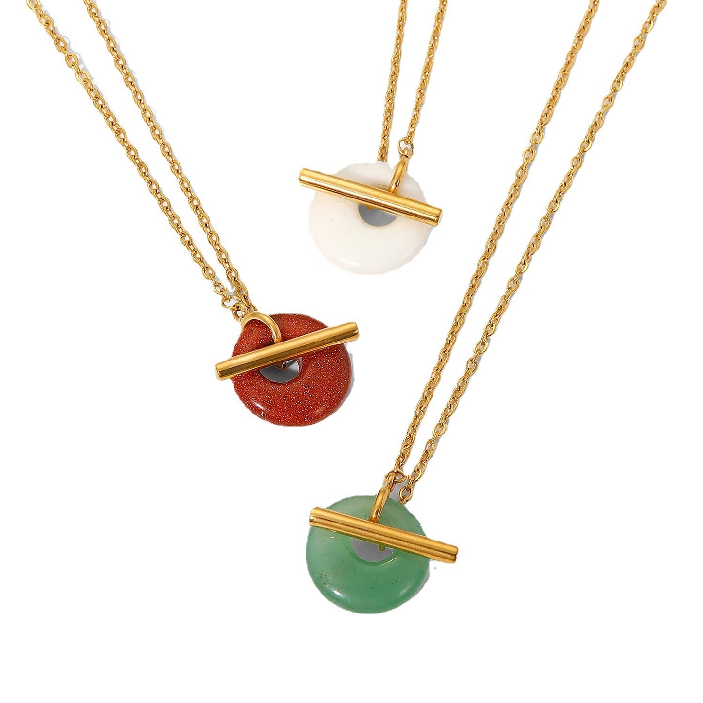 Chaîne de perles boule créative à la mode, pendentif en pierre naturelle, collier en acier inoxydable en or 18 carats pour femmes