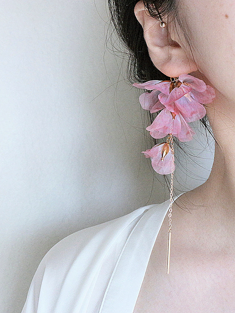 Boucles d'oreilles longues sans oreilles exagérées à fleurs
