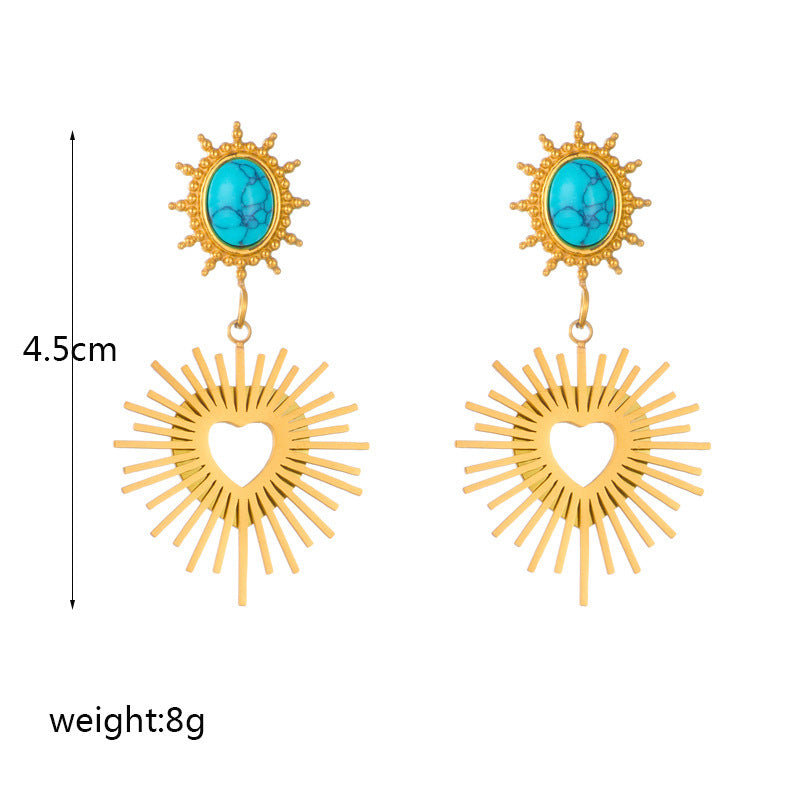 Boucles d'oreilles irrégulières turquoise mi-anciennes pour femmes, tempérament à la mode