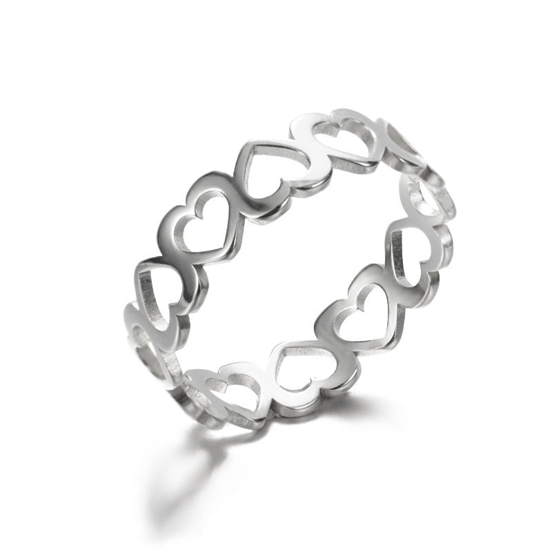 Anillo hueco de acero inoxidable Anillo geométrico en forma de corazón
