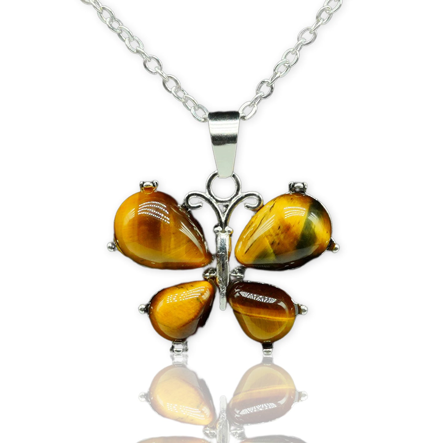 Collier pendentif en alliage de petit papillon en cristal de pierre naturelle