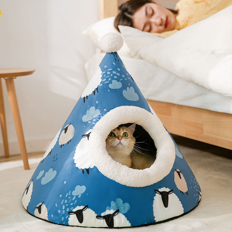 Litière pour chat de maison de yourte triangulaire pour chats litière pour animaux de compagnie fermée