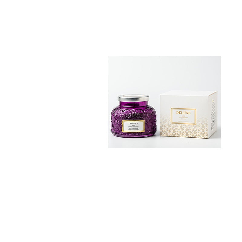 Bougie d'huile essentielle de sommeil d'intérieur sans fumée en acier inoxydable en verre de secours de tambour latéral avec couvercle bougie d'aromathérapie de chambre à coucher