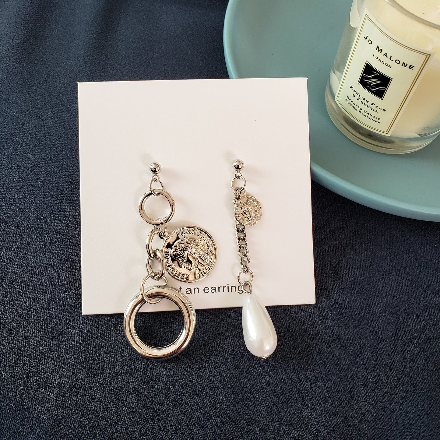 Japanese And Korean Style Vintage Ring Portrait Pearl Mixed Asymmetric Earrings