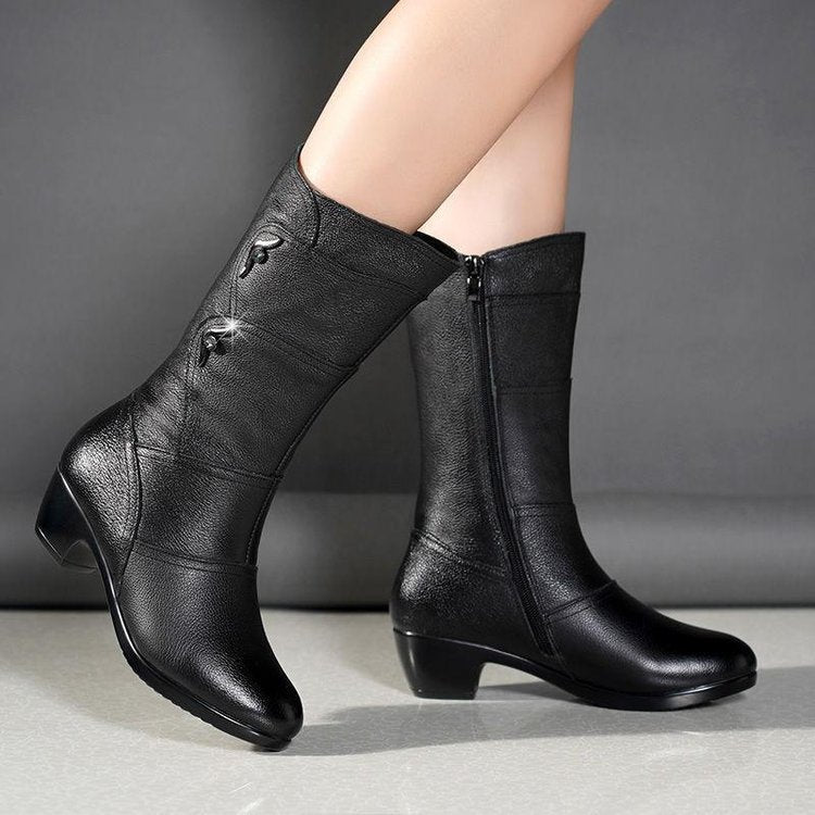 Bottes en velours rembourrées et chaudes à tête ronde pour femmes