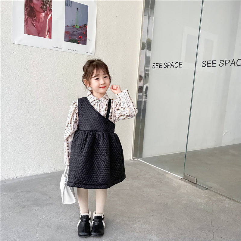 Costume deux pièces en polaire pour filles, chemise à fleurs, robe fantaisie à bretelles