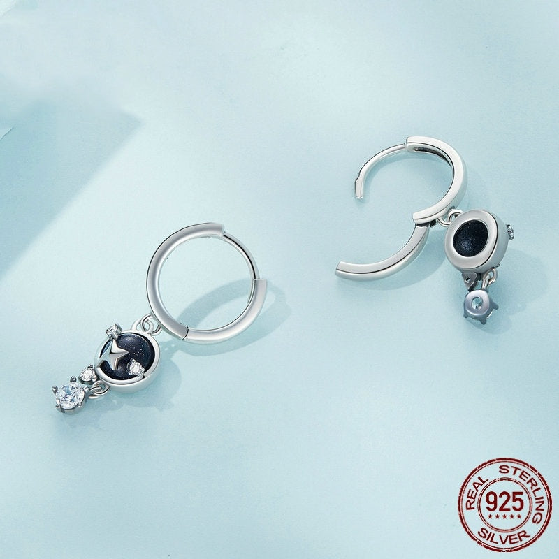 Boucles d'oreilles simples en Zircon bleu brillant San, étoiles à huit branches, SCE1534