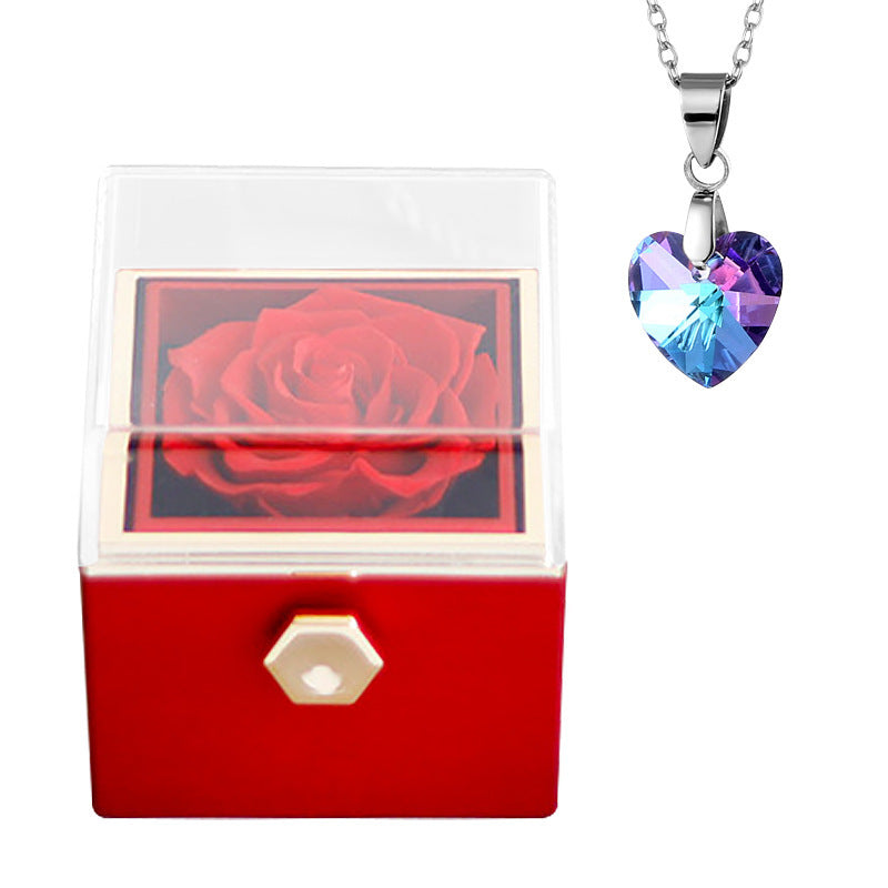 Rotatable Preserved Fresh Flower Necklace And Rose Box Suit