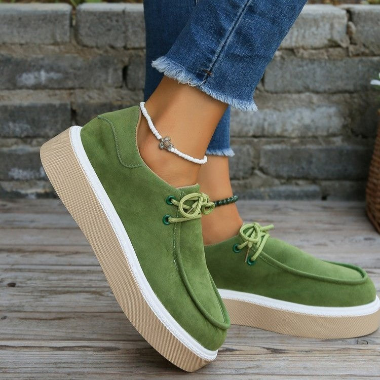 Zapatos de plataforma con cordones y punta redonda retro de moda para mujer