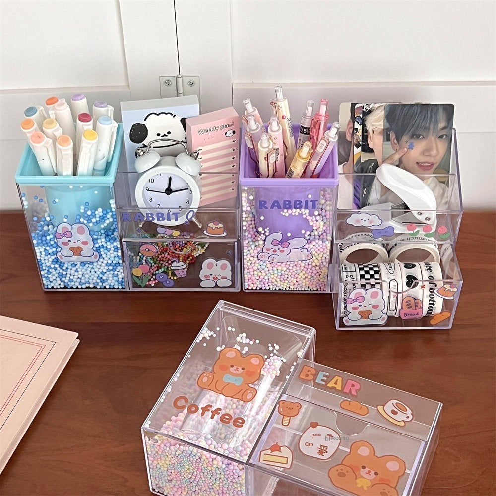 Papeterie de bureau de grande capacité pour étudiant, porte-brosse de maquillage pour fille mignonne