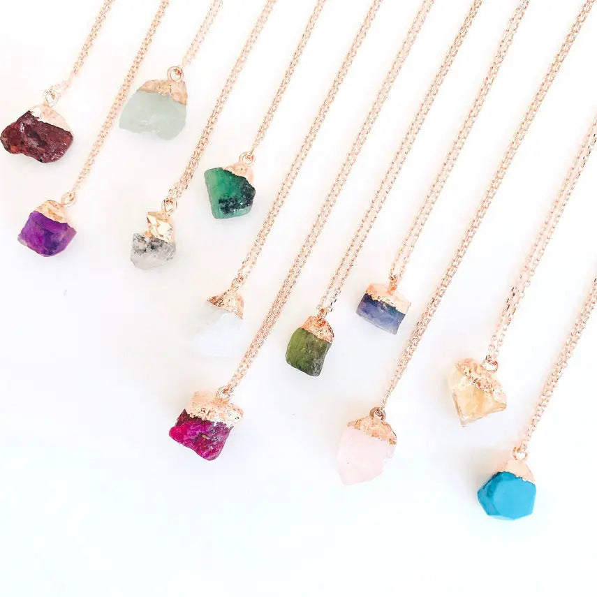 Collier avec pendentif en pierre de cristal naturel irrégulier, chaîne en acier inoxydable en métal