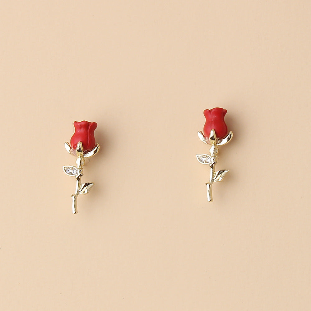 Boucles d'oreilles roses tridimensionnelles à la mode, boucles d'oreilles à fleurs personnalisées