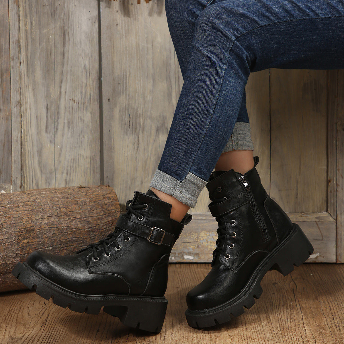 Botas Martin para mujer otoño e invierno nuevas tallas grandes cabeza redonda tacón grueso Casual media pantorrilla