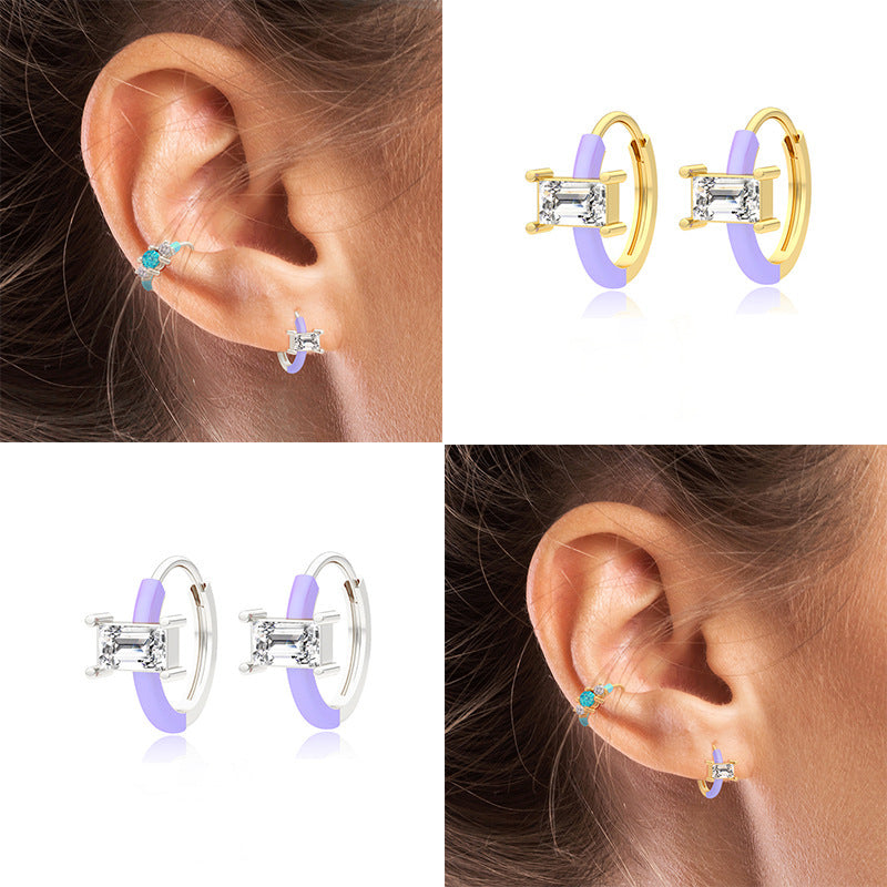S925 Sterling Silver Dripping Earclip Rhinestone Earrings