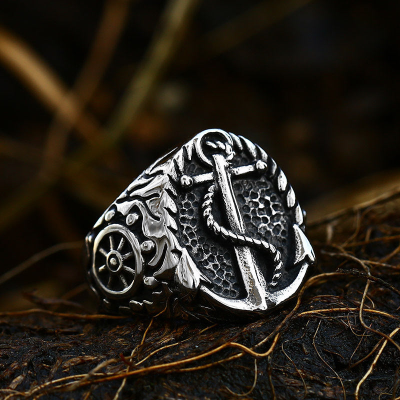 Bague d'ancrage de bateau pour hommes, boussole Vintage en acier titane