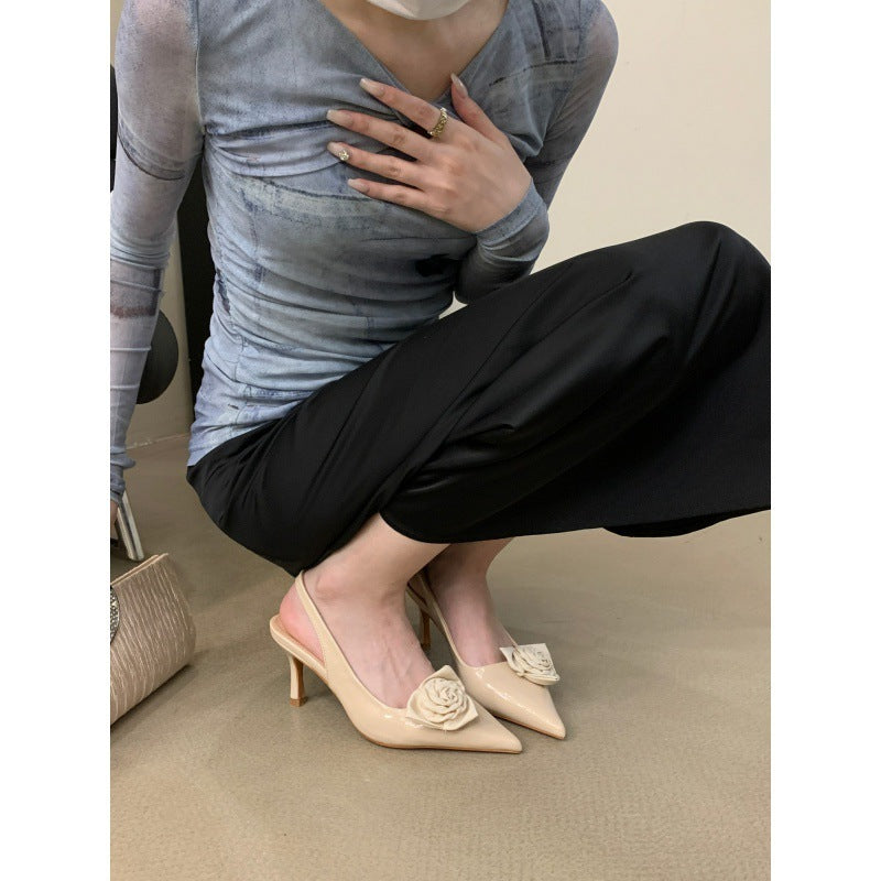 Mode Fleur Talon Haut Bout Pointu Slingback Vêtements D'extérieur Chaussures À Talons Aiguilles