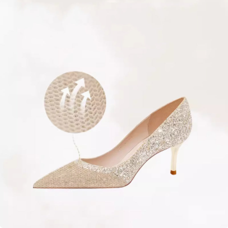 Zapatos de boda dorados y champán francés para mujer, nuevos pies no cansados ​​para otoño e invierno