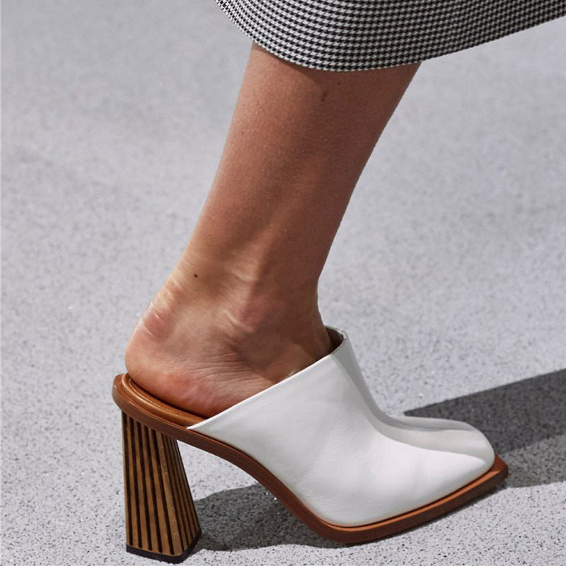 Demi-pantoufles paresseuses à bout carré et talon profilé