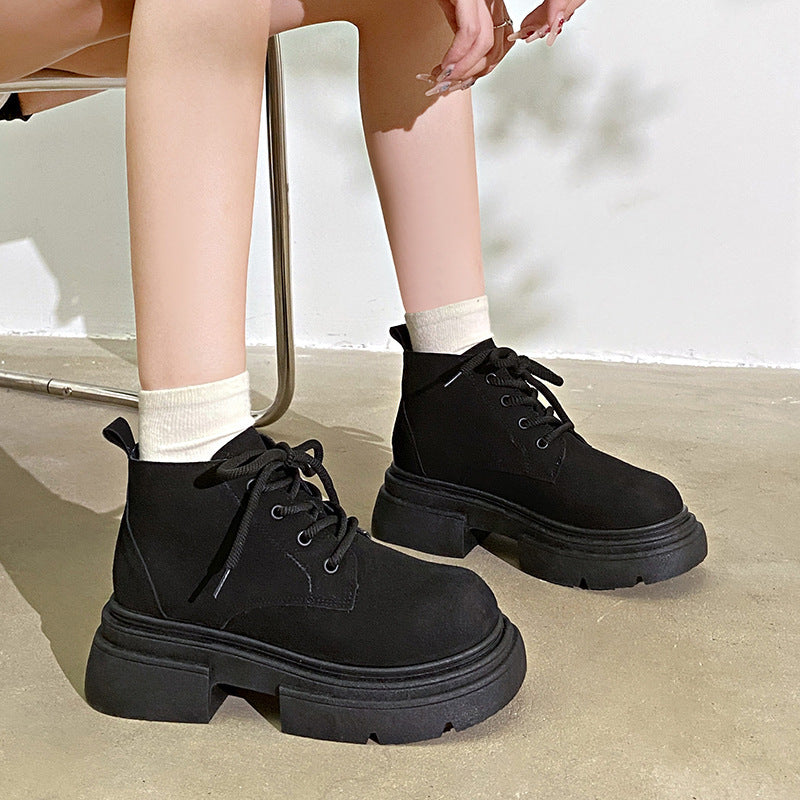 Bottines rétro mates à lacets pour femmes, semelles épaisses, tendance, Cool, Fan britannique