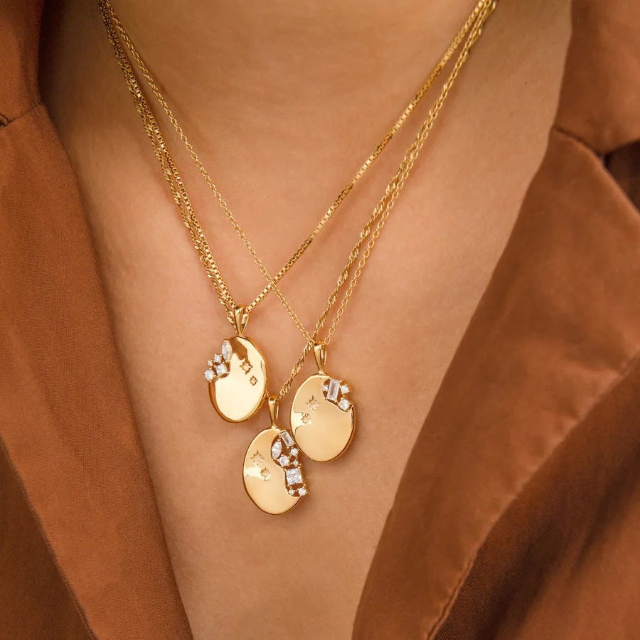 Titanium Steel Mirror Irregular Zircon Necklace