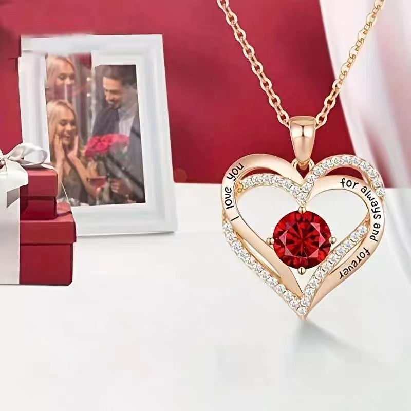Necklace Female Red Sapphire Pendant Clavicle Chain Jewelry