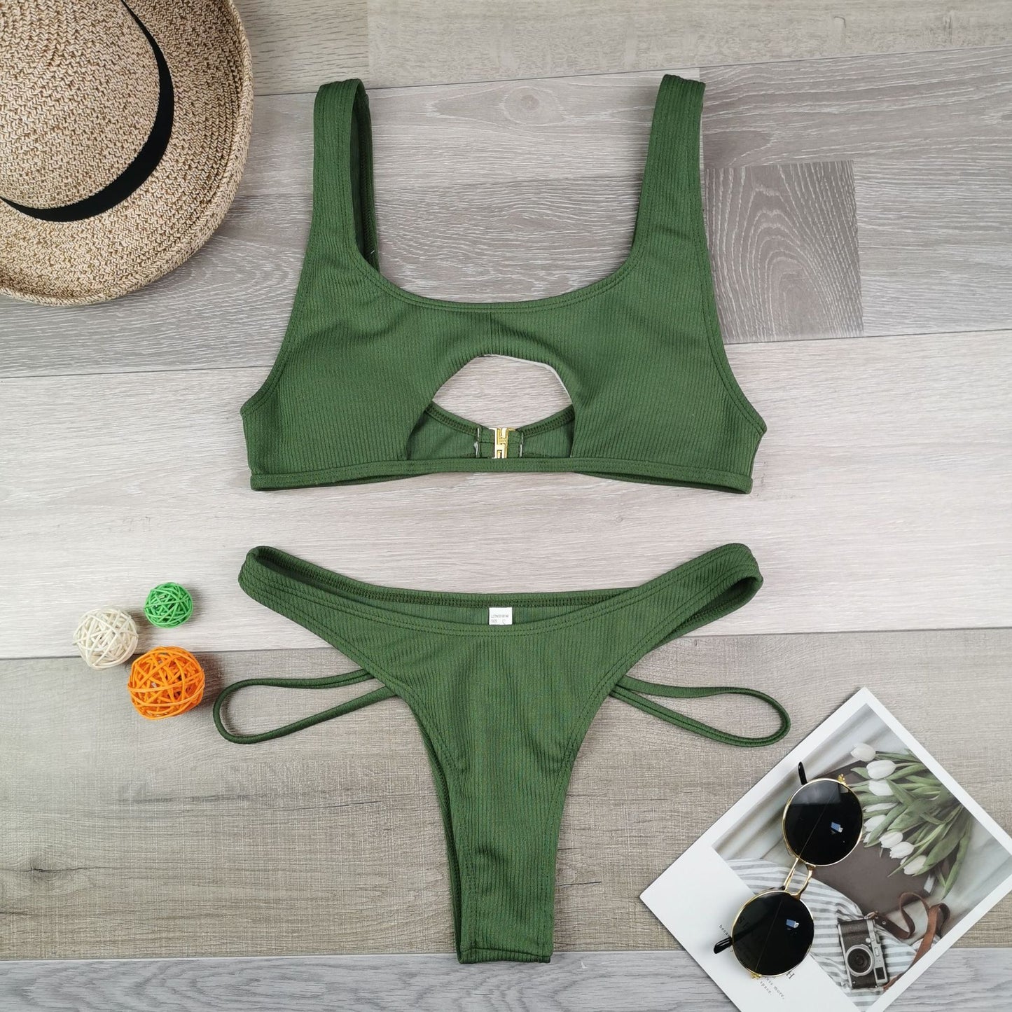 Bikini femme couleur unie maillot de bain fendu creux serpent tissu maillots de bain