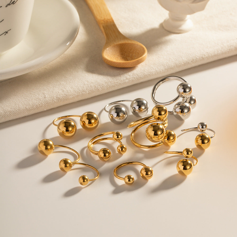 Bague de personnalité sphérique pour femme, anneau à bille en acier doré, anneau à sens élevé