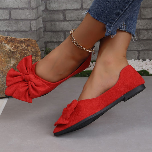 Chaussures plates à gros nœud pour femmes, chaussures à bout pointu et à talons bas, décontractées, respirantes, à enfiler