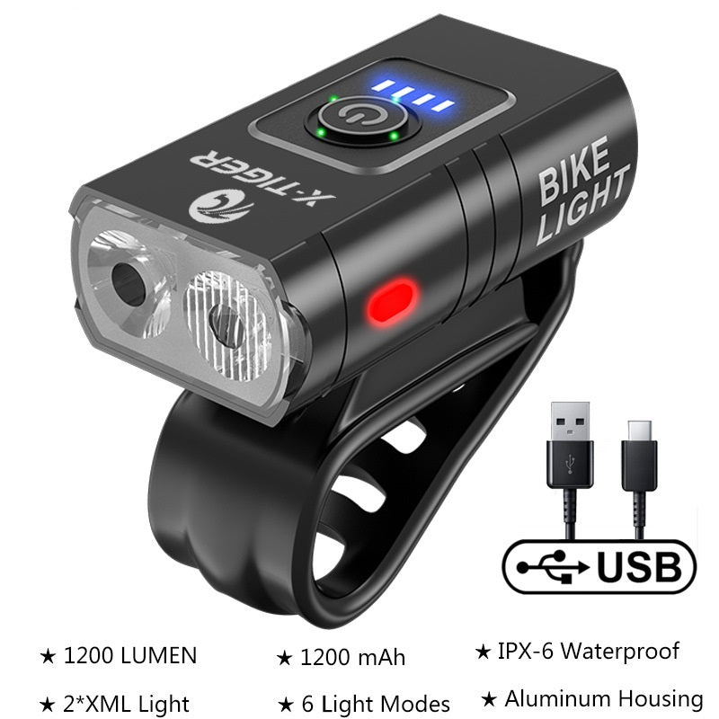 Lampe d'extérieur étanche rechargeable par USB, affichage de la puissance, lumière d'équitation nocturne en montagne