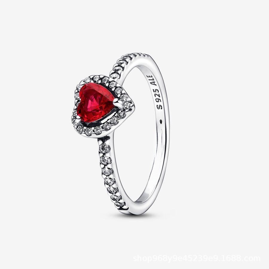 Bague coeur rouge en argent sterling rubis