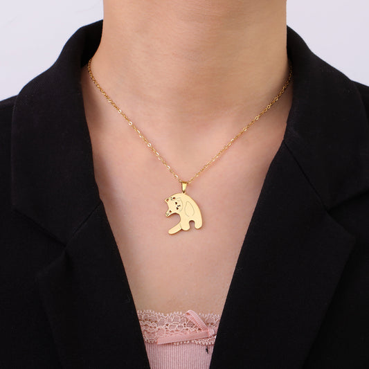 Collar con colgante en forma de gato lindo de acero inoxidable a la moda para hombres y mujeres