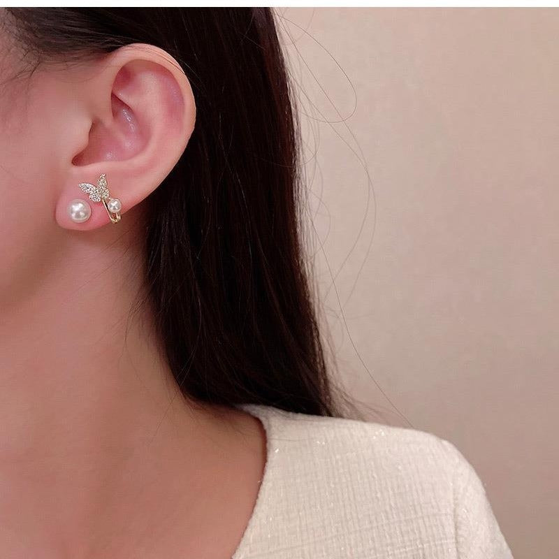 Boucles d'oreilles en perles queue de poisson élégantes à la mode pour femmes pleines de diamants