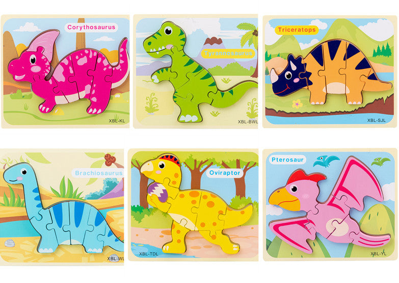 Puzzle 3D en bois pour bébé, dessin animé dinosaure, jouets éducatifs Montessori pour enfants, apprentissage précoce