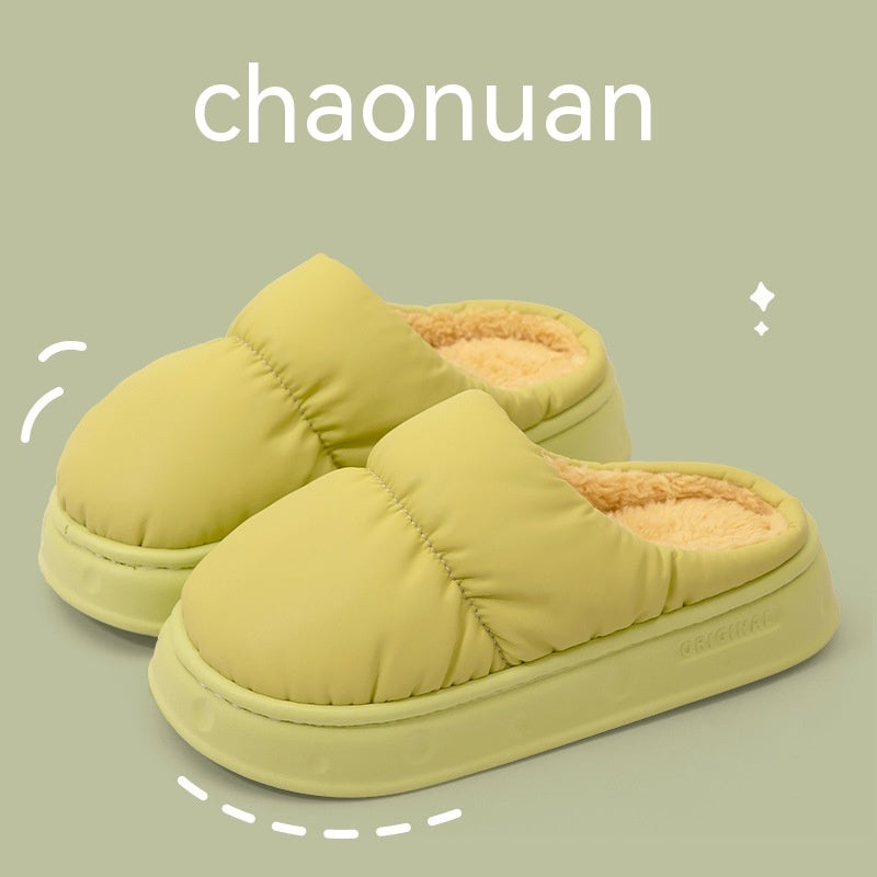 Pantoufles en coton imperméables en latex et peluche chaudes antidérapantes pour la maison