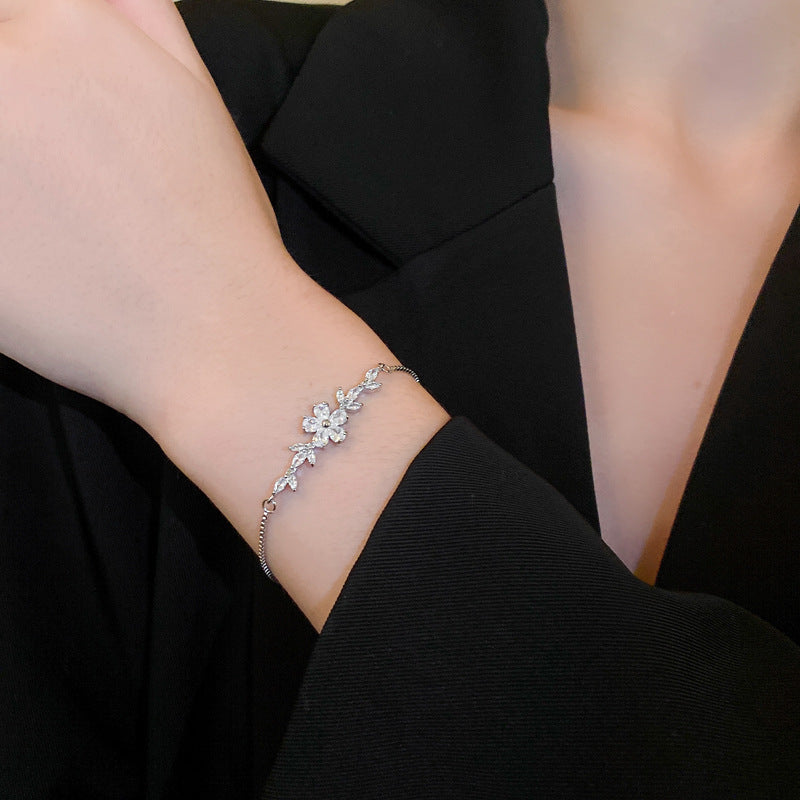 Diamond Flower Leaf Bracelet Niche Temperament Simple