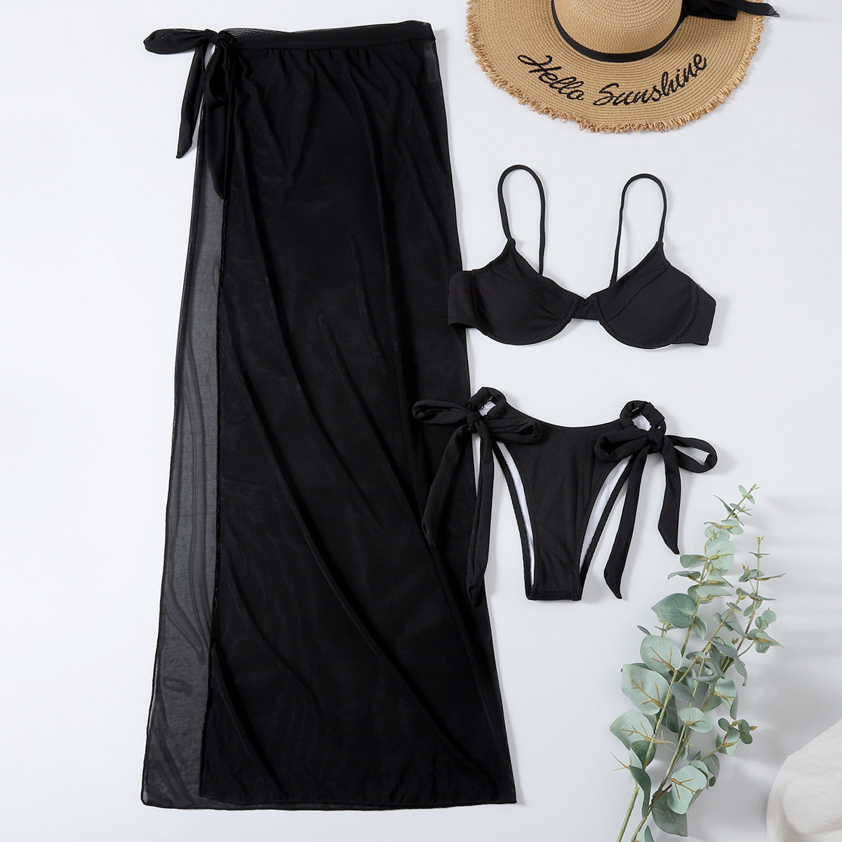 Bikini jupe en maille trois pièces