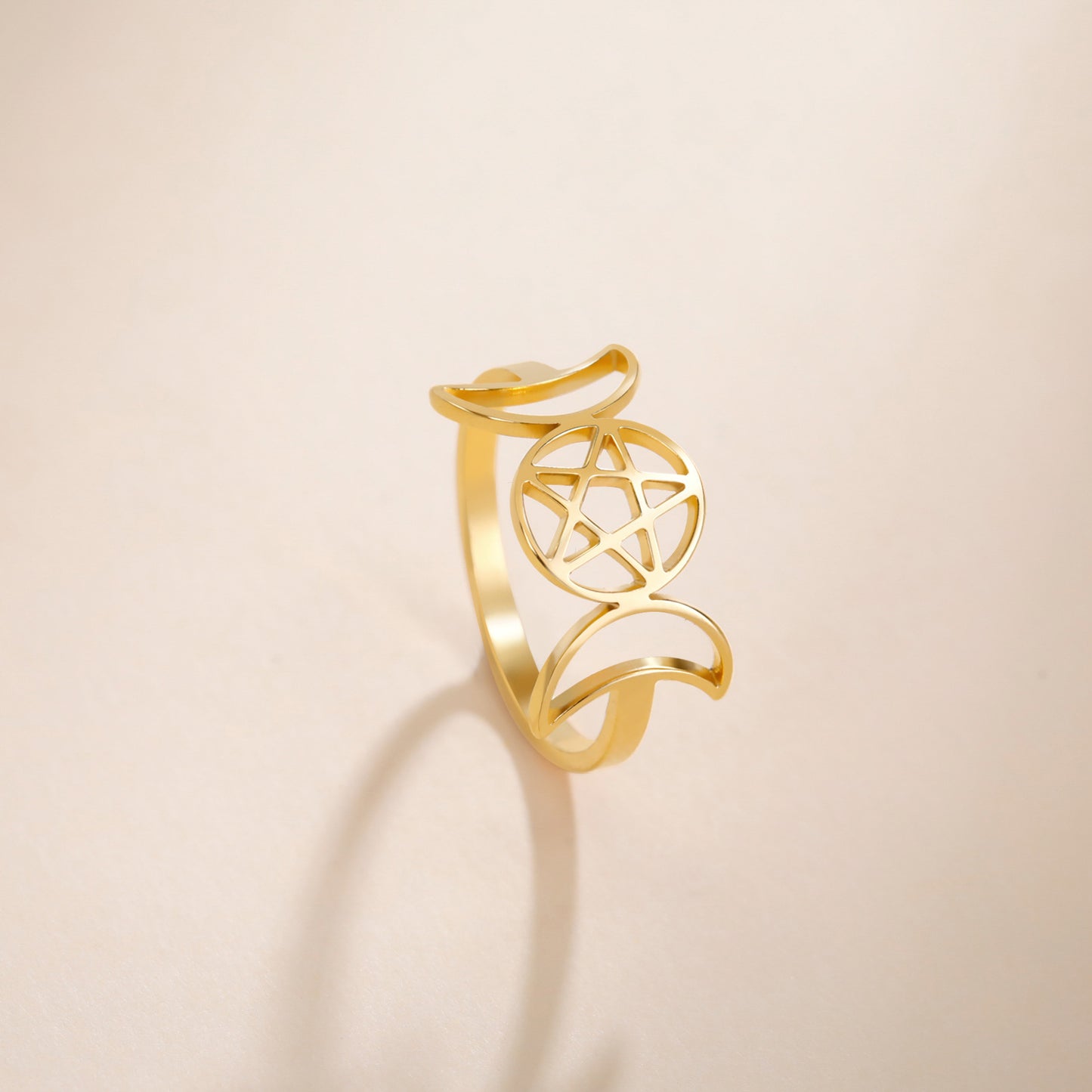 Bague en acier inoxydable, ornement de Couple sauvage, Double lune, pentagramme