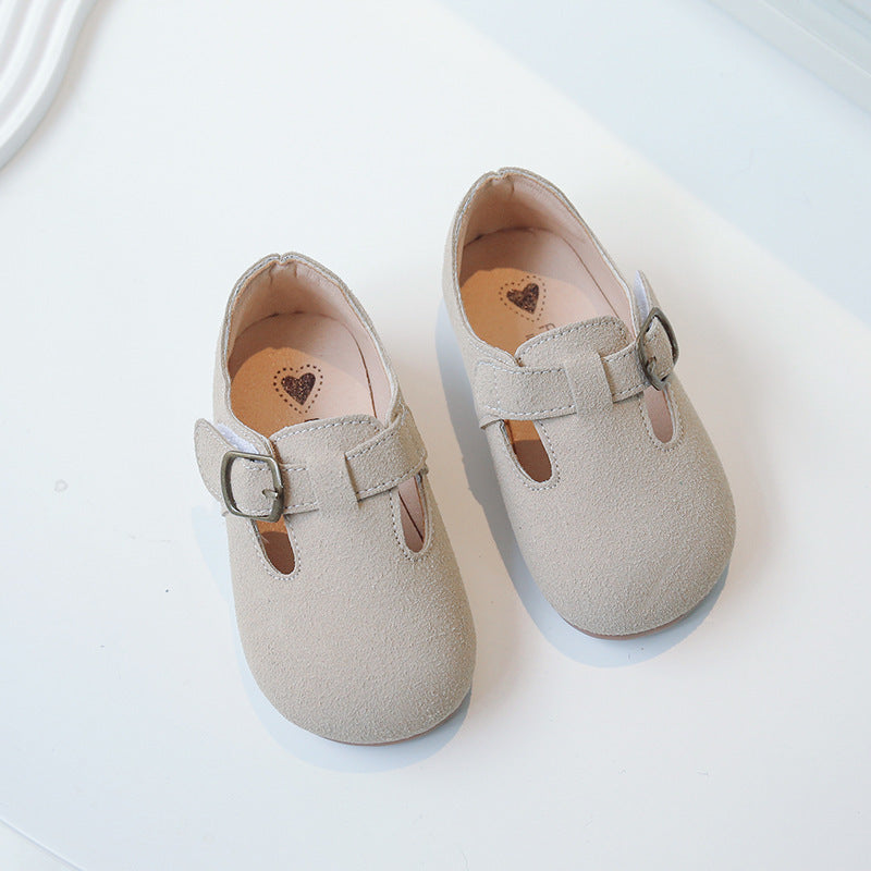 Chaussures pour enfants plates rétro polyvalentes petites chaussures en cuir