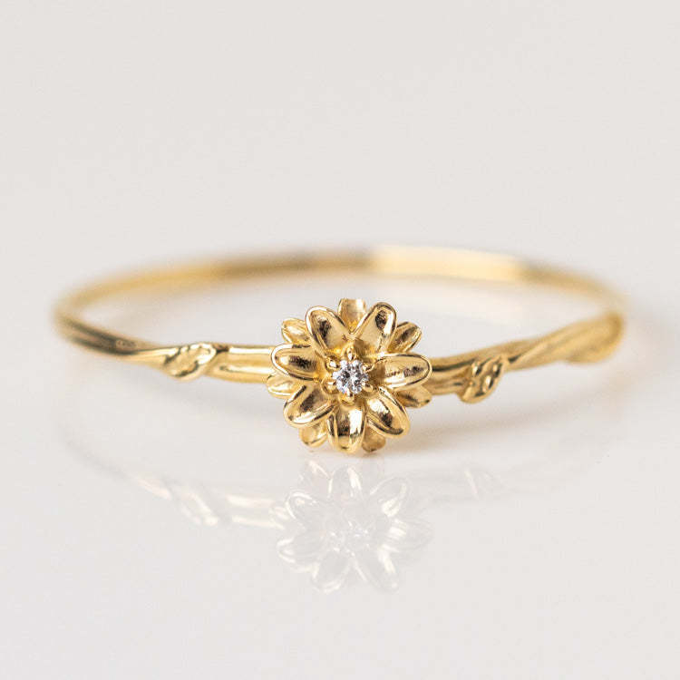 12yue Flower Birthstone Ring Copper Inlaid Zircon